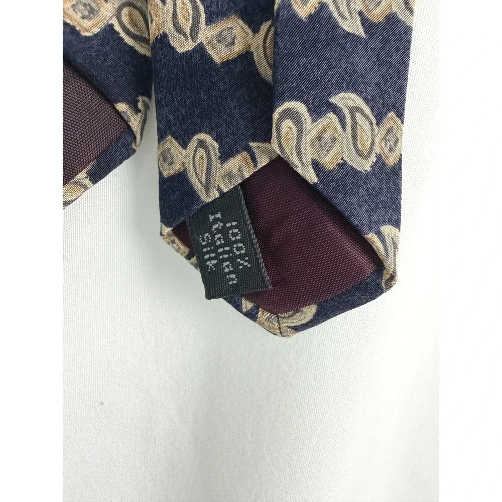 Vintage Peter Thomas Necktie OS Navy Blue Gold Paisley Italian Silk Striped Tie